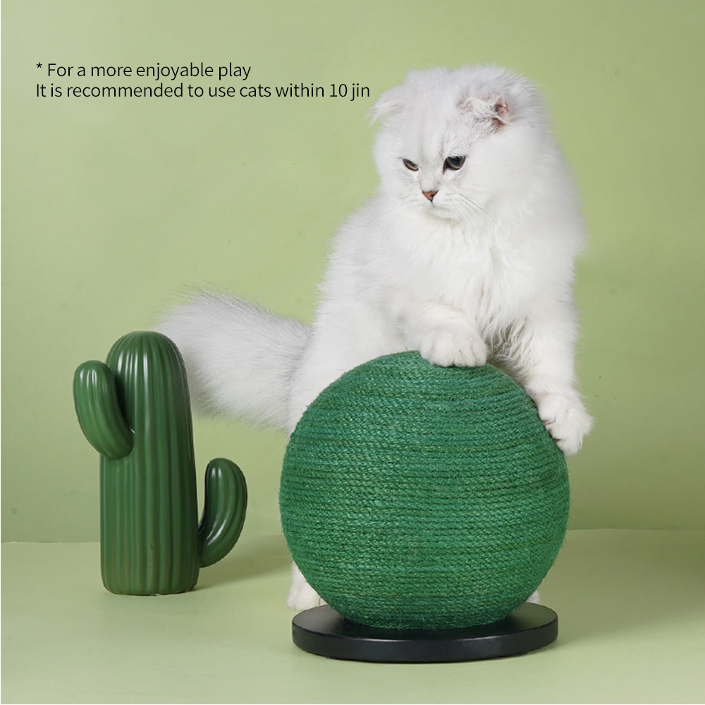 Sisal Cat Scratch Cactus Ball with Wood Base Cat Interactive Toy Knitted Cats Scratch Board Grinding Nails Protecting Furniture