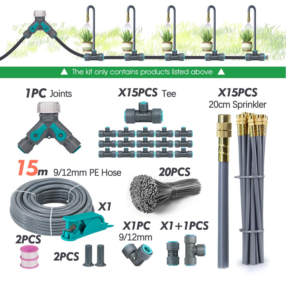 3/8" 9/12mm Garden Auto Watering System 20cm Free Bend Adjustable Sprayer Nozzle Misting Cooling Plants Irrigation Sprinkler Kit: Red