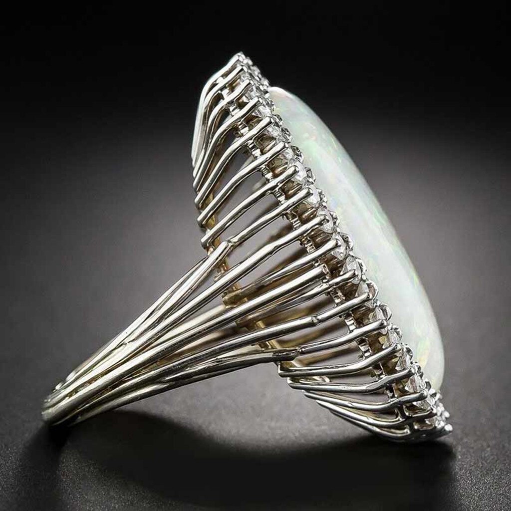 Nahen Osten Afrika Antike Silber Überzogene Oval Große Opal Ring Boho Schmuck Mondstein Edelsteine Ring Hochzeit Engagement Schmuck