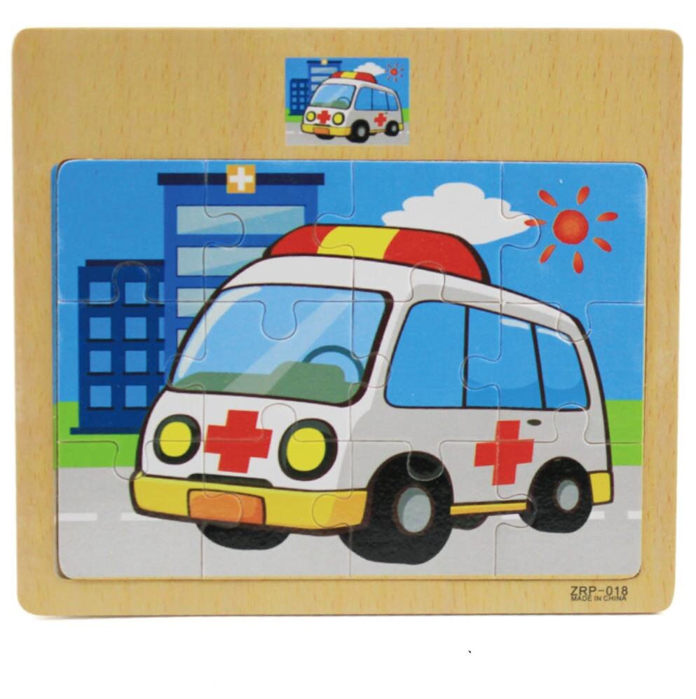 15x17cm Formato Animali di Legno E Auto Puzzl Puzzle Bordo di Giocattoli Per Bambini di Educazione Precoce Interessante Puzzle Di Legno Del Giocattolo: ambulance