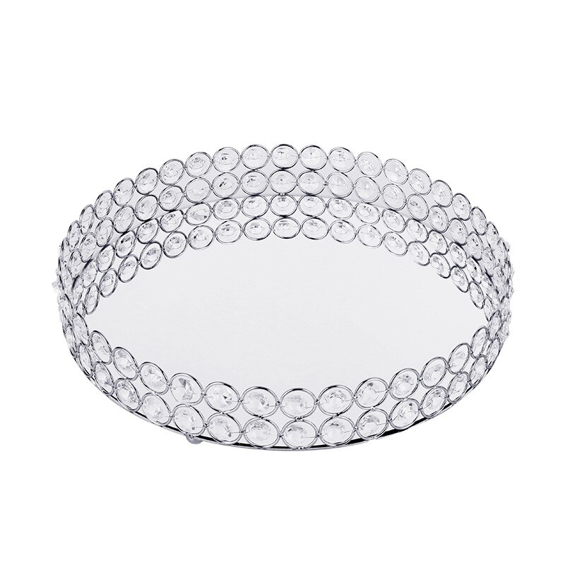 Bandeja redonda de cristal para decoración, bandeja de lujo para servir, mesa de Metal para almacenamiento de maquillaje, platos para decoración de baratija de boda: Silver / 20cm