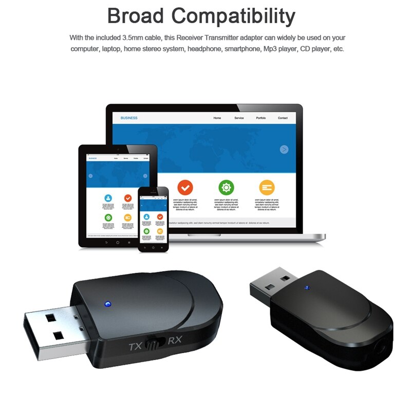 Usb bluetooth 5.0 mottaker adapter 3.5mm aux stereo til tv pc hodetelefon høyttaler
