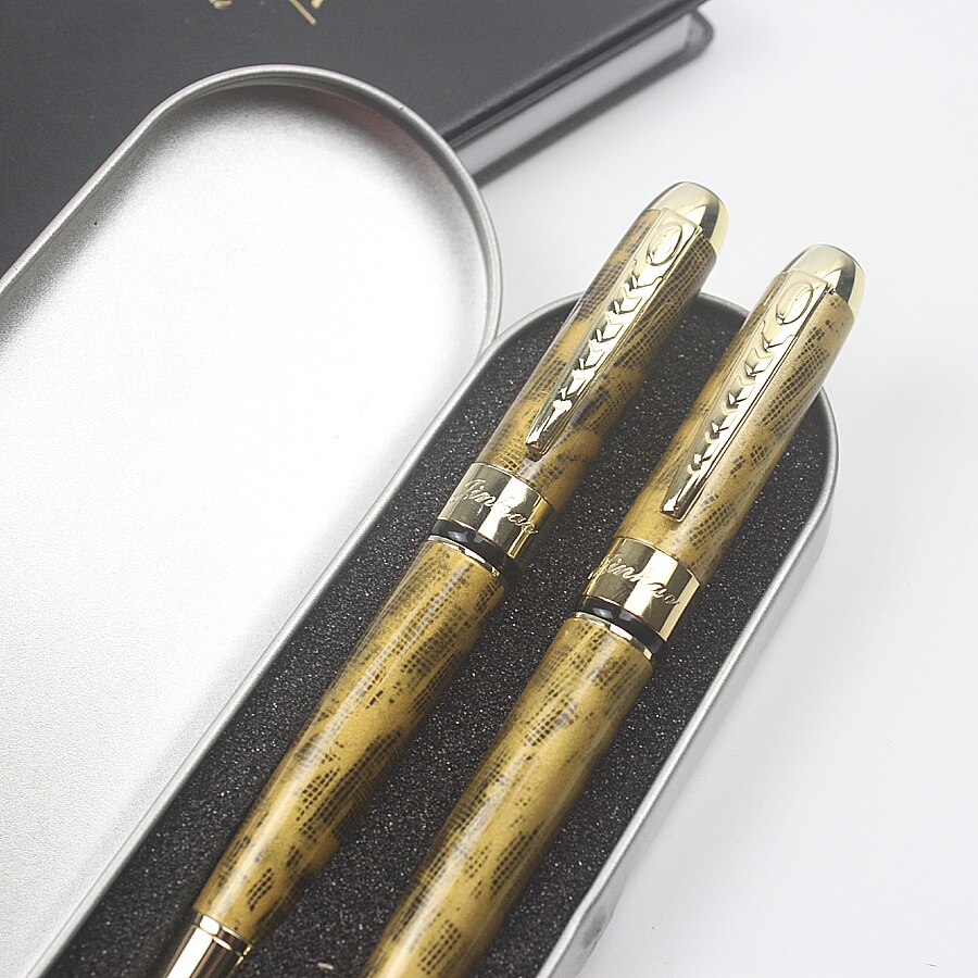 Jinhao250 Luxus Metall Brunnen Stifte Metall Kasten Blau & Schwarz tinte Für Büro Geschäft Rolle Ball Kuli