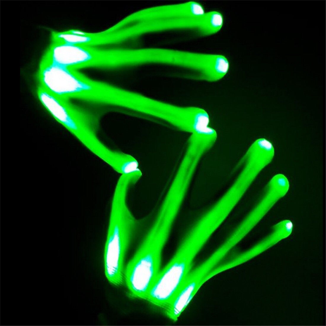 Lumière LED gants lumineux doigt éclairage électro Rave fête danse squelette Halloween: green