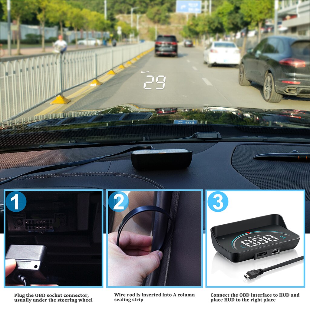 Proyector de parabrisas de advertencia de exceso de velocidad, pantalla Hud de estilo de coche, KM/H MPH