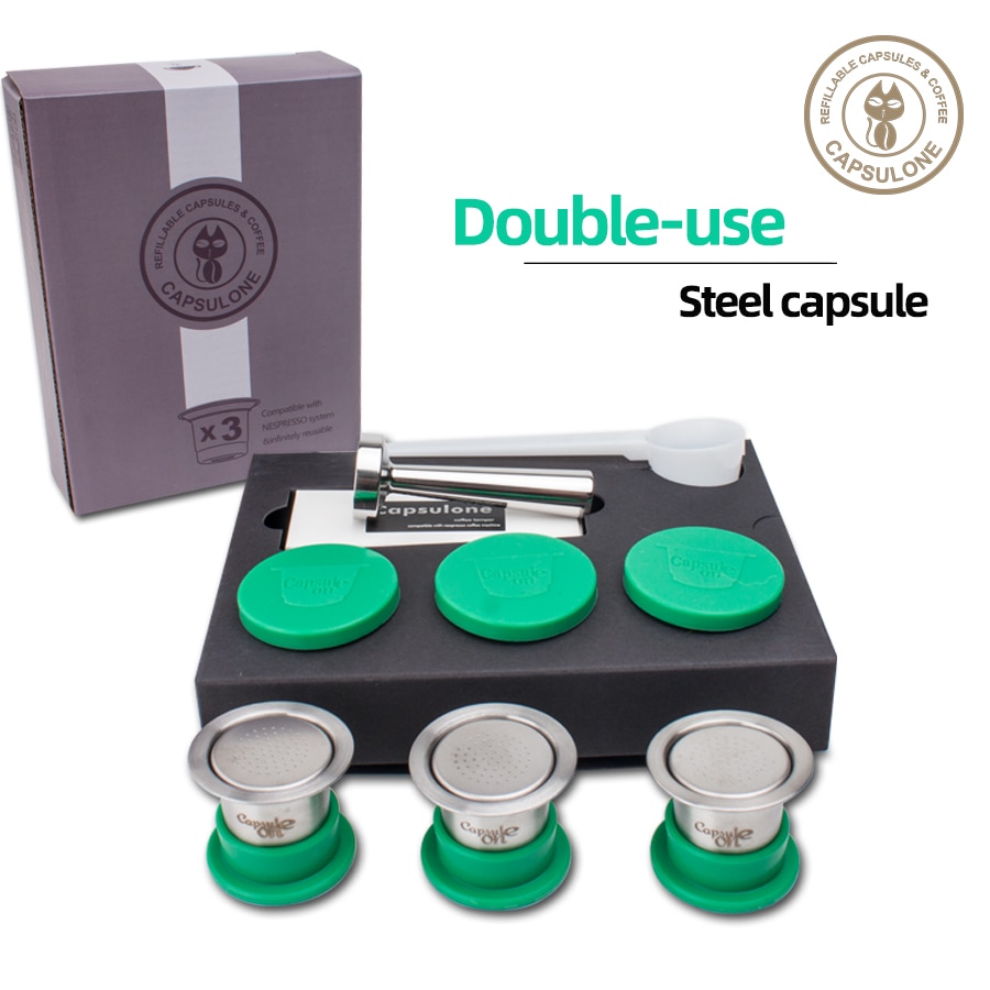 Capsulone Hervulbare Herbruikbare Roestvrij Staal Koffie Capsulas Compatibel Met Nespresso Maker 3 Pod 120 Seals