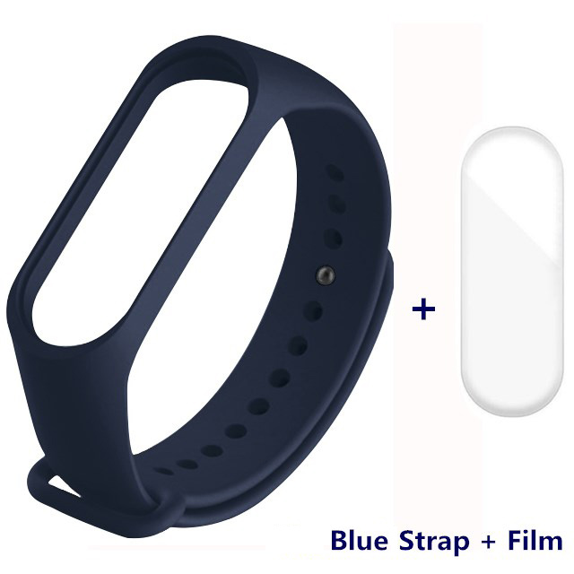 Strap For Xiaomi Mi Band 4 Strap Band 4 Wristband Strap Pink Wine Red Silicone Bracelet Xiomi Miband 4 3 Band4 Protector Film: Dark Blue With Film / For Miband 4