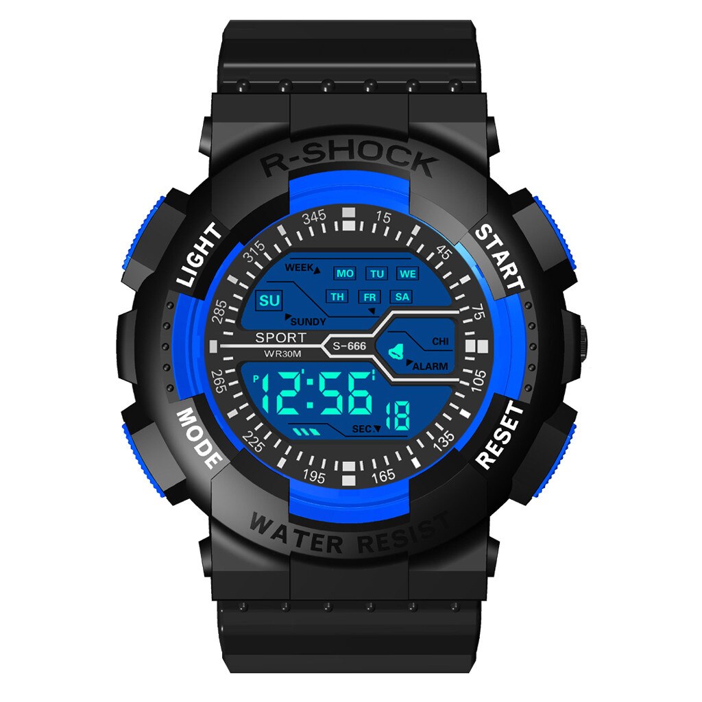 Mode Waterdichte Mannen Jongen Lcd Digitale Stopwatch Datum Rubber Sport Polshorloge Relogio Masculino Curren Horloge Reloj Hombre: Blue