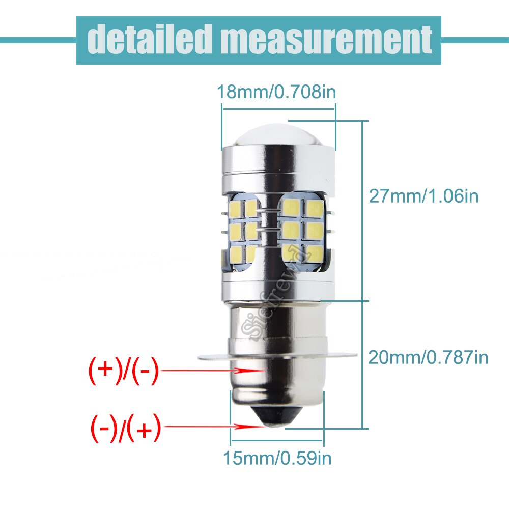 2Pcs Motorcycle LED Headlight Bulb P15S P15S-25-1 1151 White Scooter Moped Bike ATV UTV Replace Front Headlamp Light Lamp 6V 12V