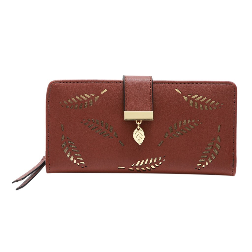 Vrouwen Portemonnee Pu Lederen Tas Vrouw Lange Wallet Gold Hollow Bladeren Pouch Handtas Voor Vrouwen Portemonnee Kaarthouders Clutch #14: Khaki