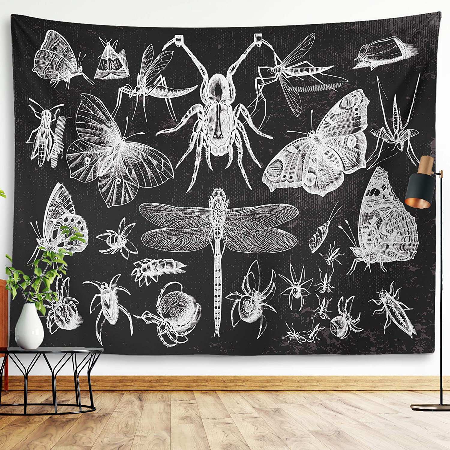Vlinder Motten Muur Opknoping Gothic Biologie Tattoo Wiccan Libel Kever Spider Witchy Tapestry Voor Living Slaapkamer Deken