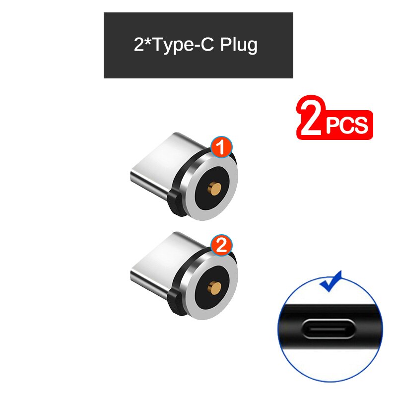 Round Magnetic Adapter Cable for Realme 6i 6 5 Pro Q X XT X2 X50 Pro C1 C2 C3 1 2 3 3i 5 5i 5s Pro Micro USB Type C Charger Plug: 2Pcs Type-C Plug