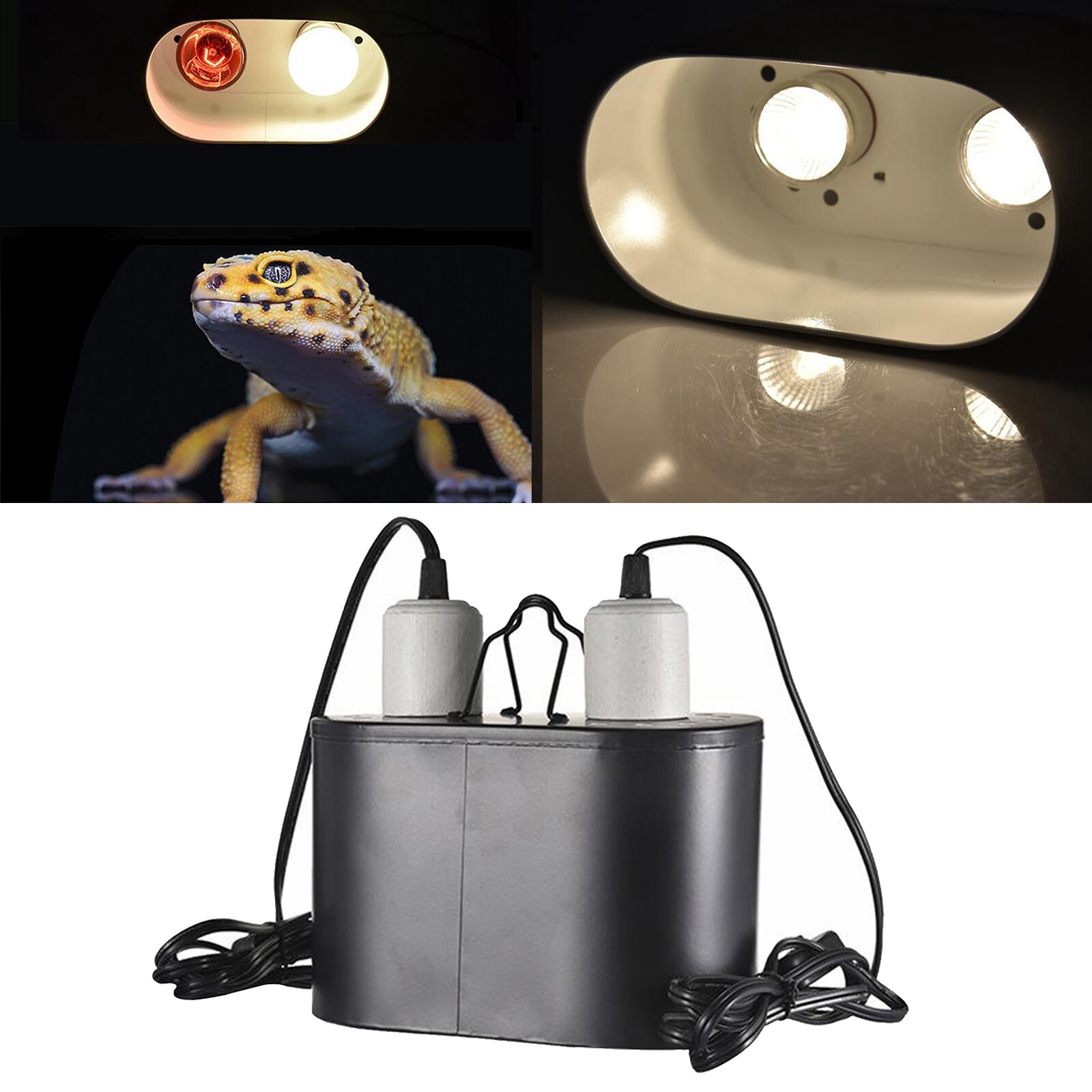 Dual Reptile Light Fixture Base for Reptile Dome UVB Light Daylight Lamp Cap Combo Integration Heat Lighting Lamp Kit