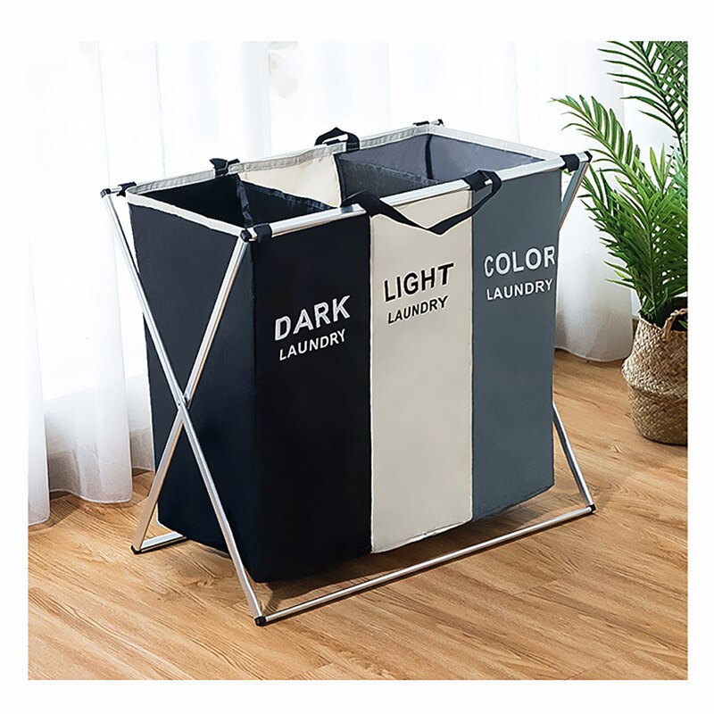 X-shape trois grille maison panier à linge trieur pliable panier à linge organisateur imprimé pliable panier à linge grand