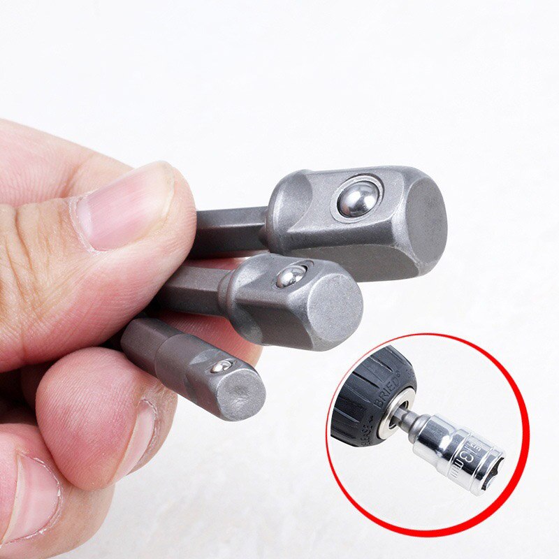 3Pcs/Set Socket Adapter Hex Shank To 1/4" 3/8" 1/2" Extension Drill Bits Chrome Vanadium Steel Bar Hex Bit Set Power Tools