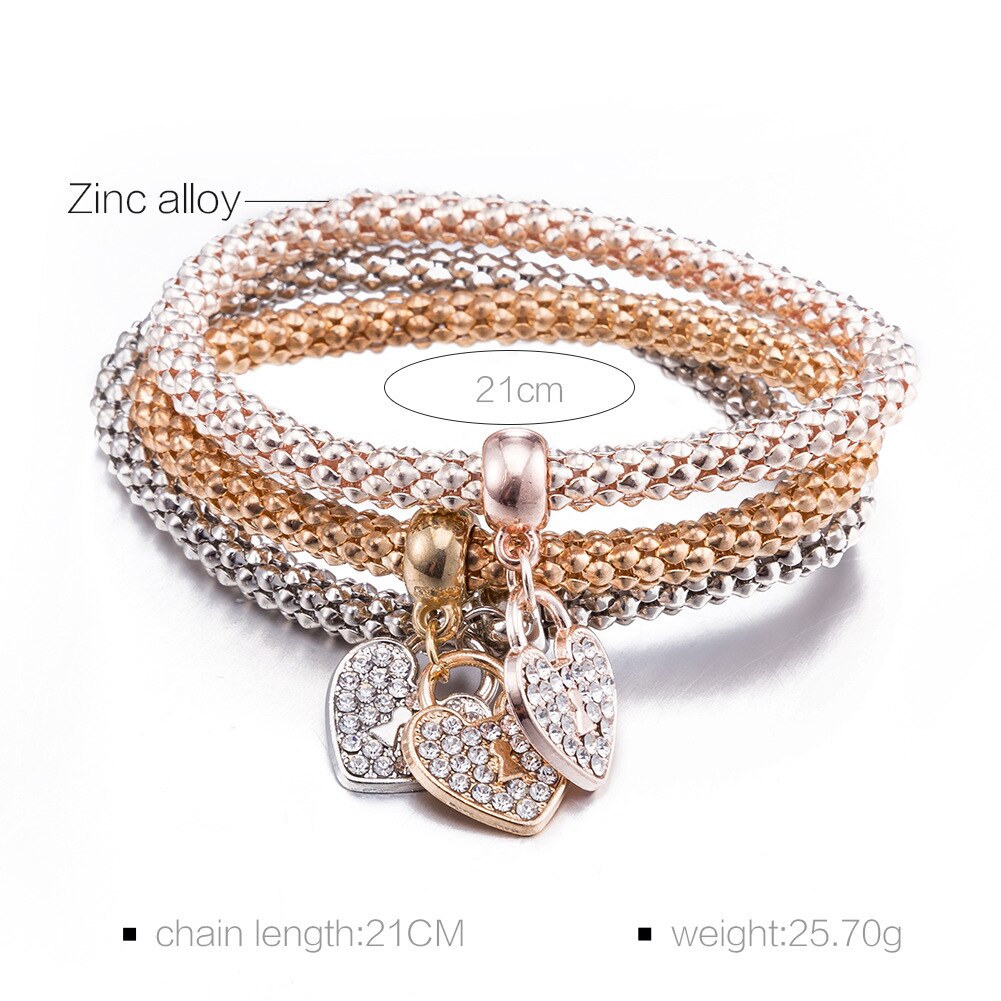 Coolkala Hartvormige Vergulde Driedelige Vrouwen Eenvoudige Mode Armband Accessoires