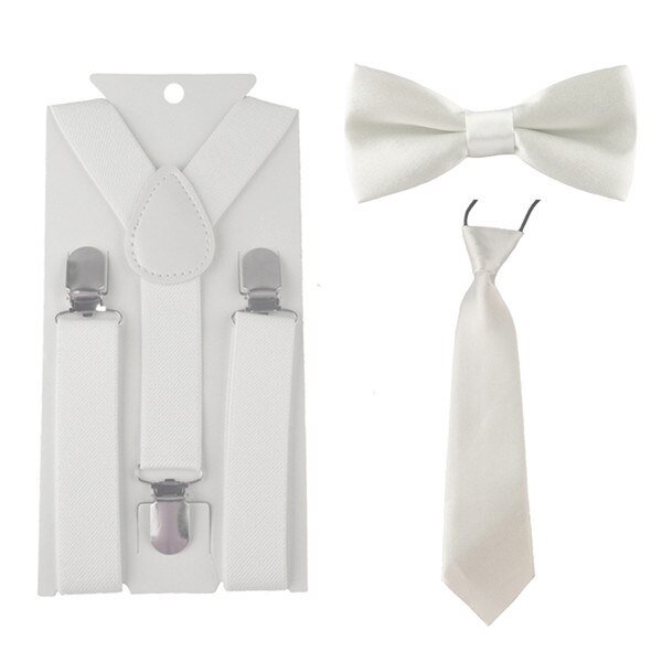 3Stck Schule Jungen mädchen freundlicher freundlicher befestigen elastische Hosenträger für hemd suspensorio Krawatte Bowties schmetterling Krawatte einstellen TR0001: Weiß