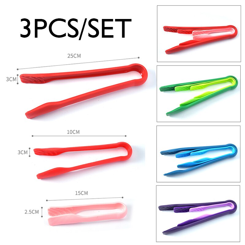 Mini pinzas de plástico para la cocina, utensilios antideslizantes para servir Buffet, ensalada, pan, accesorios de cocina, 3 piezas
