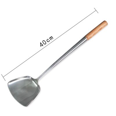 Rustfritt stål wokspatel (trehåndtak)