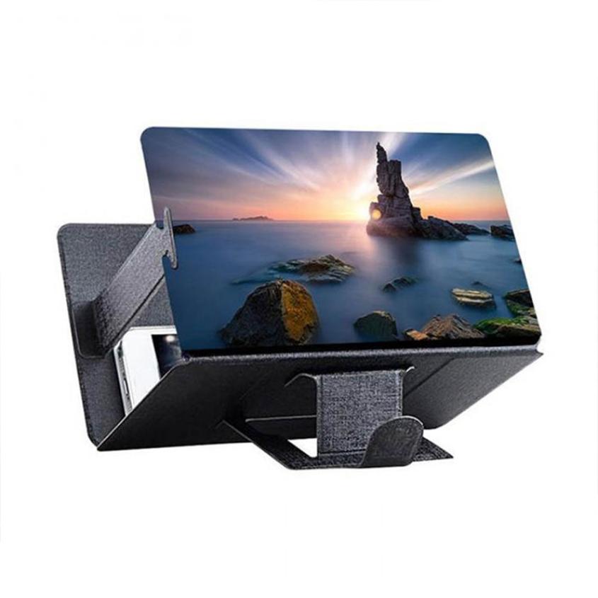 3D Phone Screen Amplifiers HD Video Magnifying Glass Mobile Projector Stand Bracket Folding Phone Desk Holder With Movie Game: Black