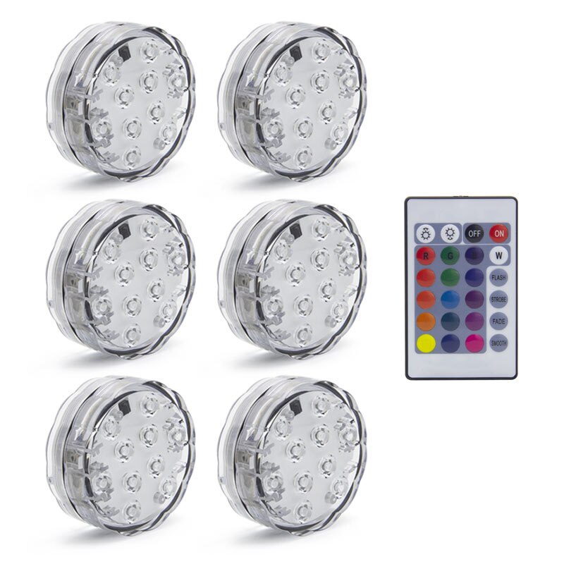 10 LED Remote Controlled RGB Submersible Light Battery Operated Underwater Night Lamp Outdoor Vase Bowl Garden Party Decoration: 1 control  6 lghts