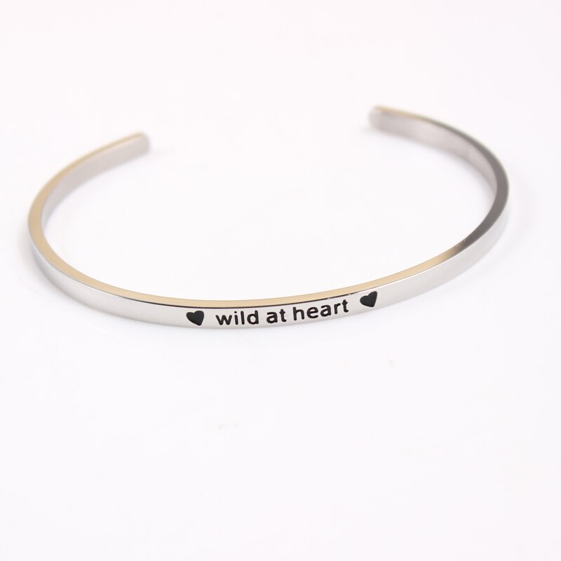 Stainless Steel Bar Engraved Positive Inspirational Quote Cuff Bangle Mantra Bracelet for Women Best Christmas: wild at heart
