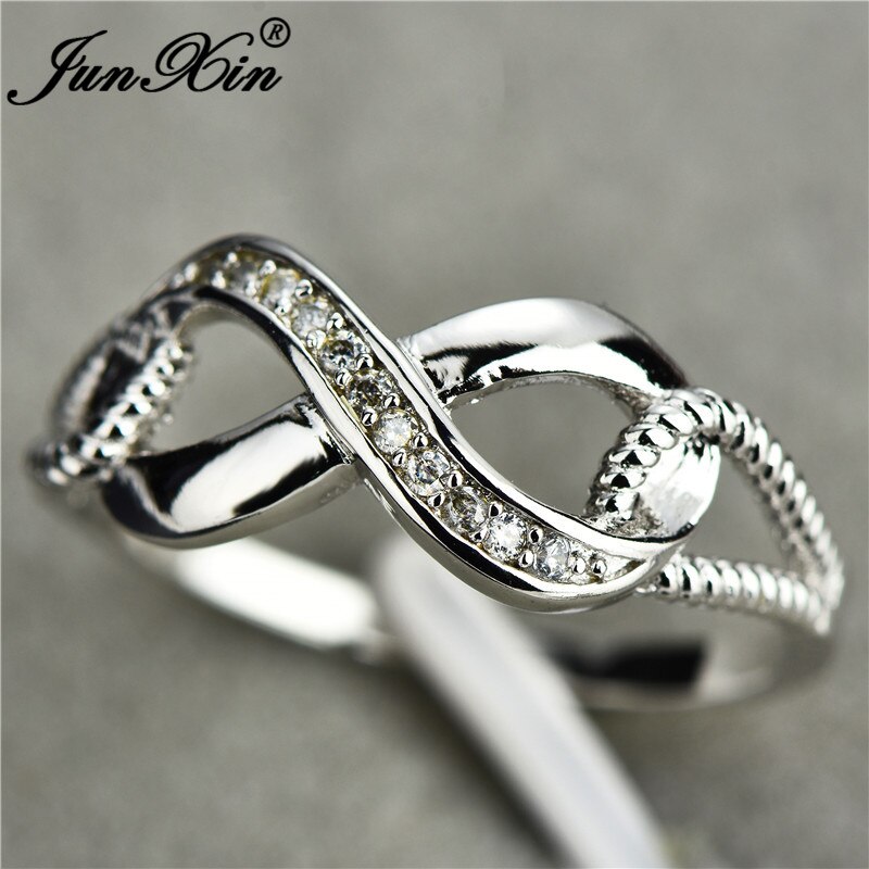 JUNXIN Valentijnsdag Liefde Infinity Ringen Voor Vrouwen 925 Sterling Zilveren Promise Wedding Ring White Crystal Letters Ring Sieraden