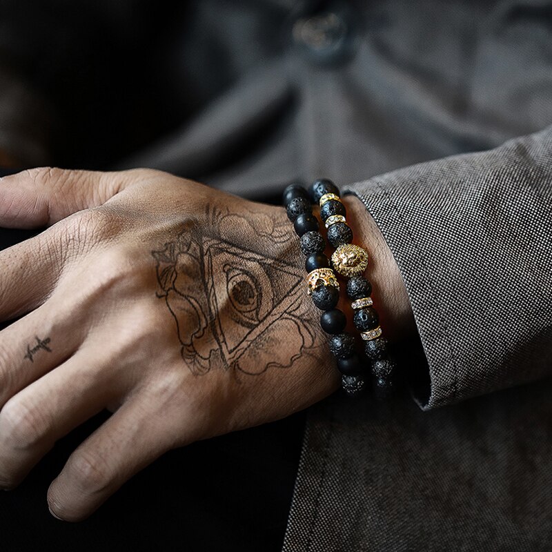 2020 gorący modny mężczyzna bransoletka lew urok Handmade Strand kamień bransoletka z paciorkami dla mężczyzn biżuteria prezent Pulsera Hombre: 9