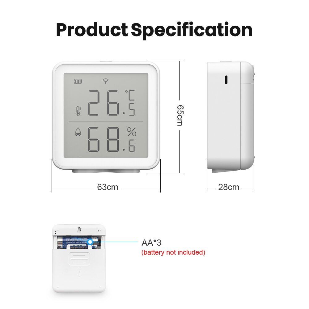 Avatto Tuya Wifi Smart Temperatuur En Vochtigheid Sensor Met Led Scherm, Niet Nodig Gateway Werkt Met Alexa Echo