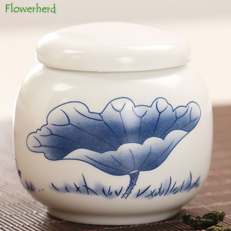 Blauwe En Witte Thee Caddy Keramische Thee Container Kleine Celadon Wit Porselein Verzegelde Thee Opslag Pu'er Draagbare Kung Fu Thee set