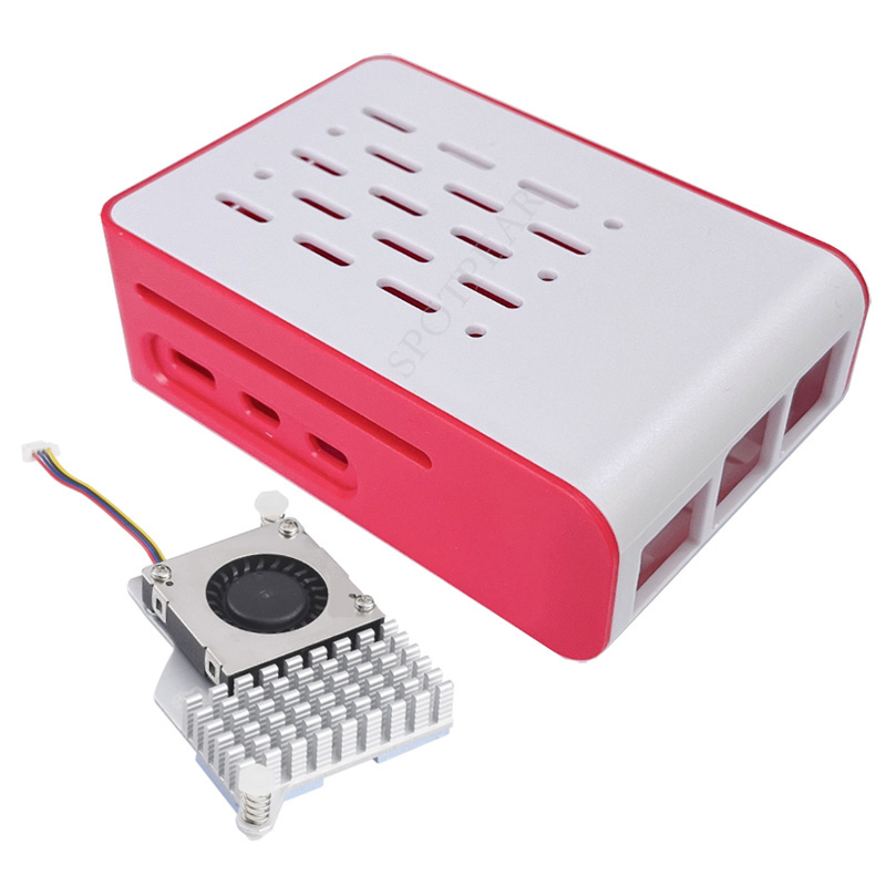 Raspberry Pi 5 rood-witte koelbehuizing voor officiële actieve koeler: Bundel 7