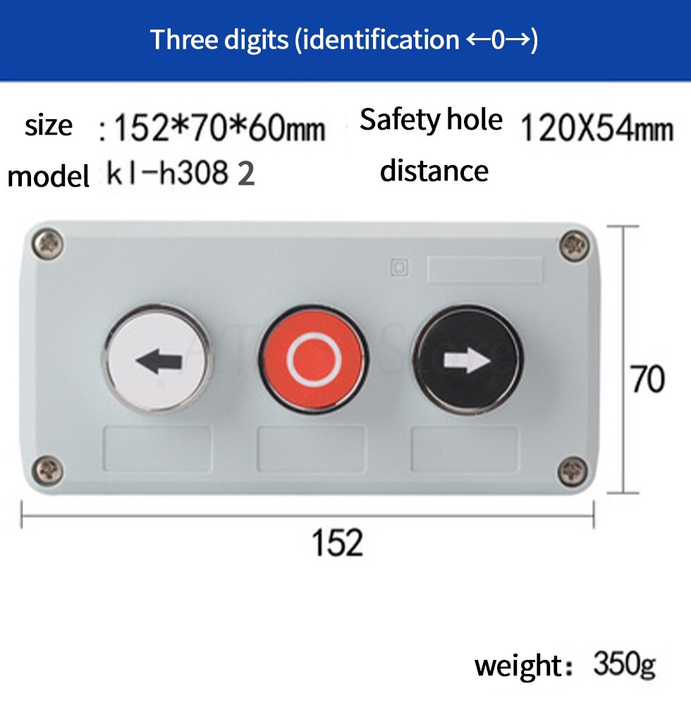 Industrial switch button control box waterproof emergency stop start stop power switch two position key knob: Silver