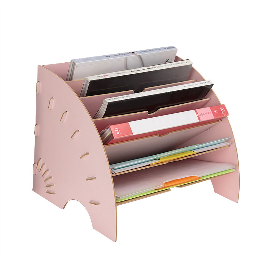 Multi-layer Standing Test Paper Tray Vertical Organizer File Rack A4 Data Storage Rack Student Office Stationery Binder Folder: Pink