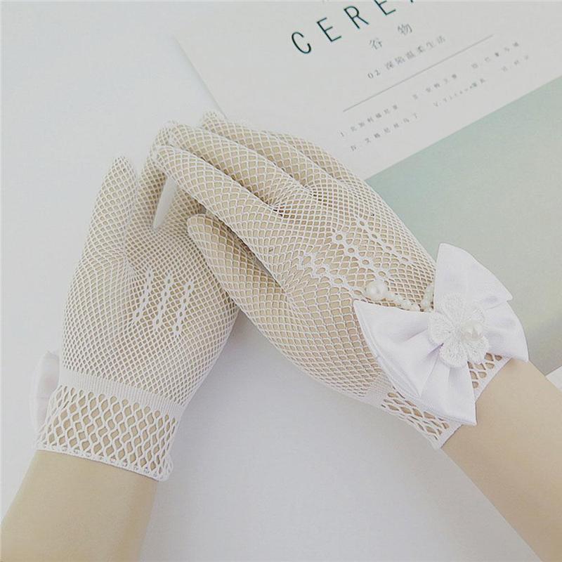 1 Pair White Lace Faux Fishnet Communion Flower Gloves Ceremony Accessories Princess Kids Children Gloves For Bride Party G Y8S4