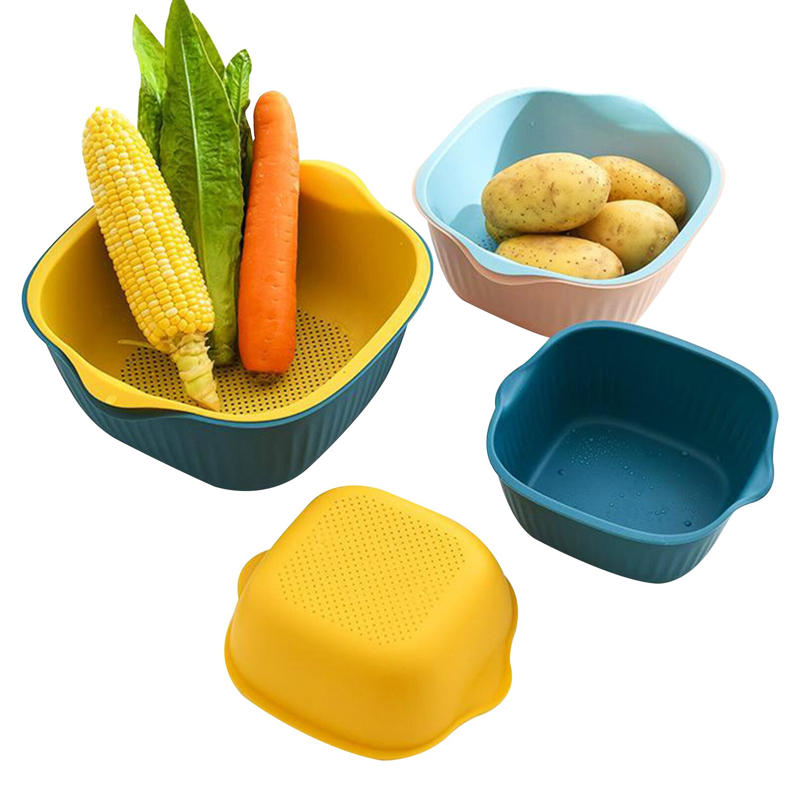 Vegetables Drying Basket, Storage Box, Detachable Camping Kitchen Portable Tableware Large Capacity 2-Layer Box