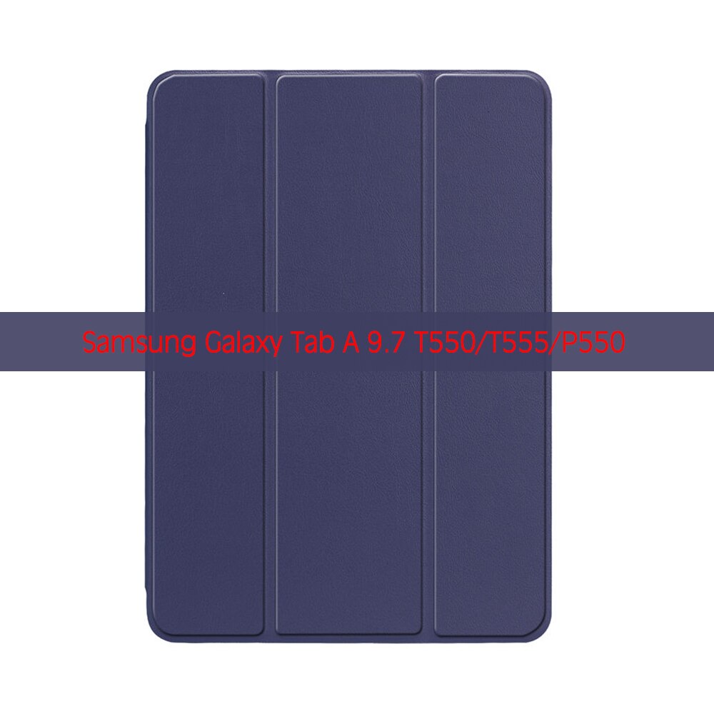 Surfplatta fodral för samsung galaxy tab  a 9.7 tum sm -t550 sm-t555 p550 p555 9.7 '' funda pc bak pu läder smart cover auto sleep: Marinblå