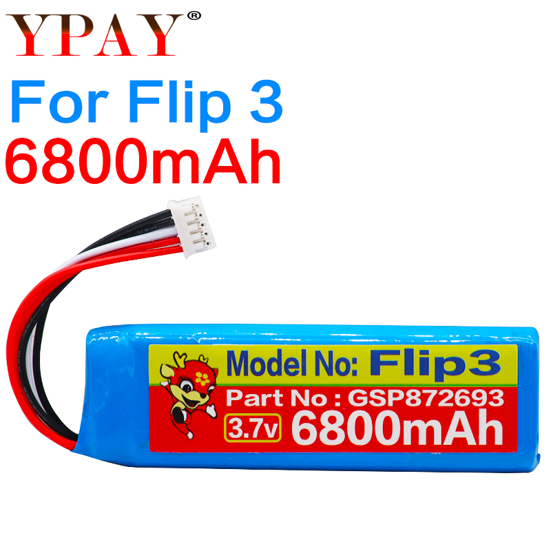 Akku jbl flip 3 & 4 -soittimelle flip 3 flip 4 li polymeeri ladattava akkupakkauksen vaihto 3.7v 6800 mah gsp 872693 & 01