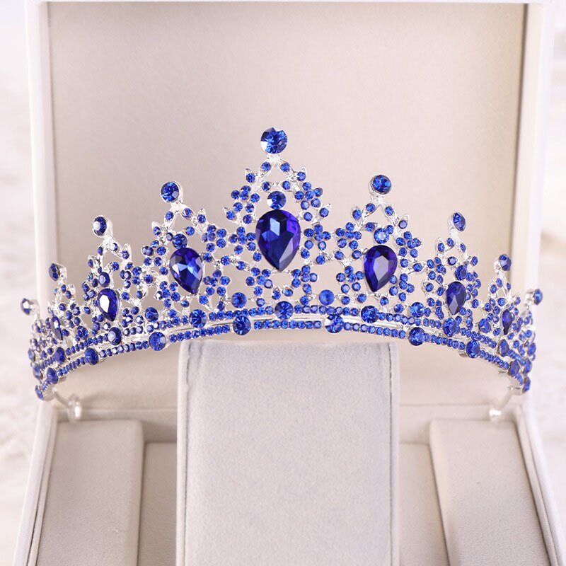 Ouro/azul strass cristal feminino menina aniversário tiaras e coroa noiva diadem headpiece acessórios de casamento nupcial cabelo jóias