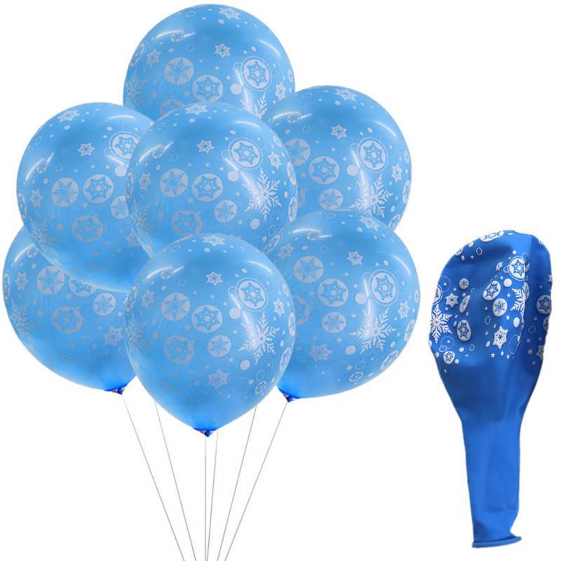 Globos de látex de copo de nieve de 12 pulgadas, Impresión de dibujos animados, globos azules y plateados, decoración para de Navidad: blue / 12 inch blue