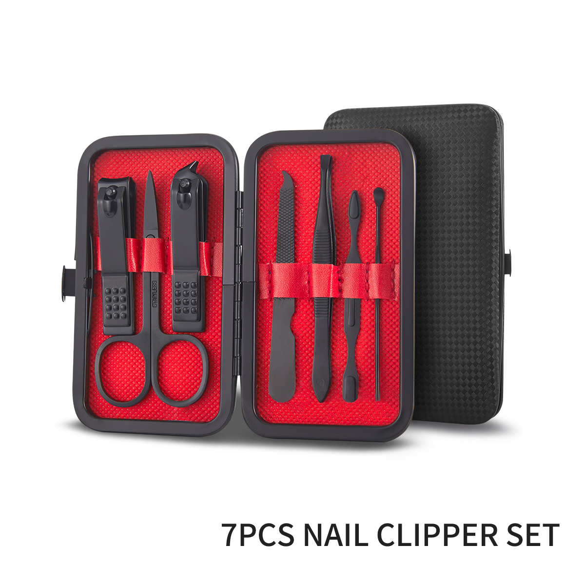 7-24 stuks manicureset roestvrij staal professionele pedicureset nagelschaartje verzorgingsset met zwart lederen reisetui: Rood