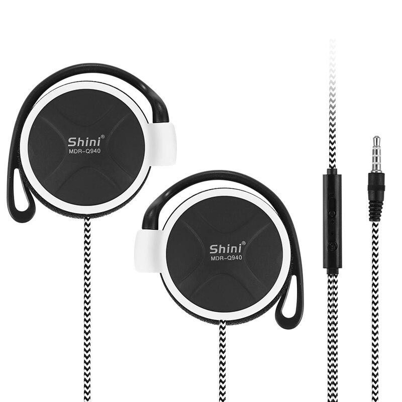 Shini-auriculares Q940 con conector tipo C, cascos deportivos de 3,5mm con gancho para la oreja para reproductor de música Mp3, ordenador y teléfono móvil,: white with Mic