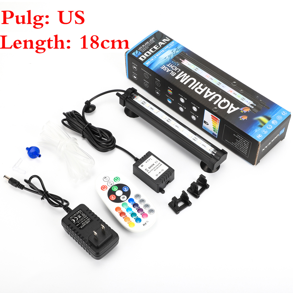 EU/US Plug 18-48CM 5050 RGB LED Aquarium Air Bubble Light Fish Tank Bar light Aquatic Submersible Lamp Waterproof RF Controller