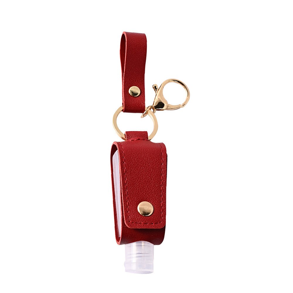 Porte-clés de Gel hydroalcoolique 30ml, étui de désinfectant pour les mains, Mini bouteilles de Gel hydroalcoolique Portable, étui en cuir, porte-clés de santé: Rouge