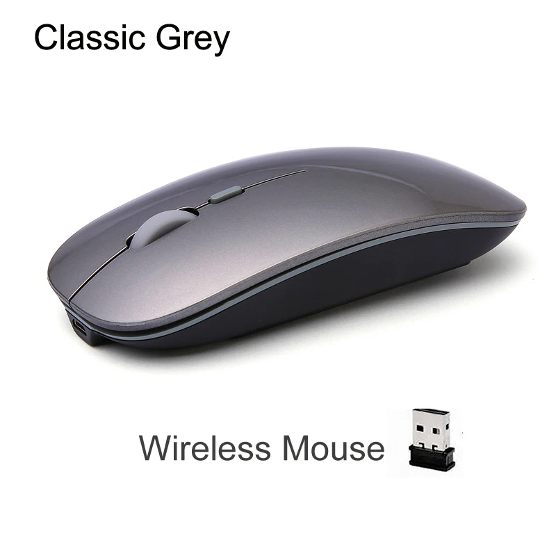 Oplaadbare Optische Draadloze Muis Slient Knop Ultra Dunne Mini Optische Ultradunne Usb 2.4G Muizen Voor Computer Laptop Computer: GRIJS