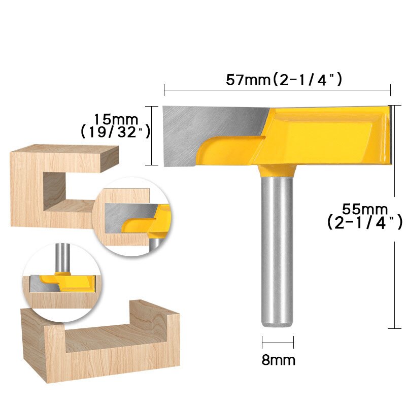 Cleaning Bottom Router Bits with 8mm 1/2mm Shank,2-1/4 Cutting Diameter for Surface Planing Router Bit