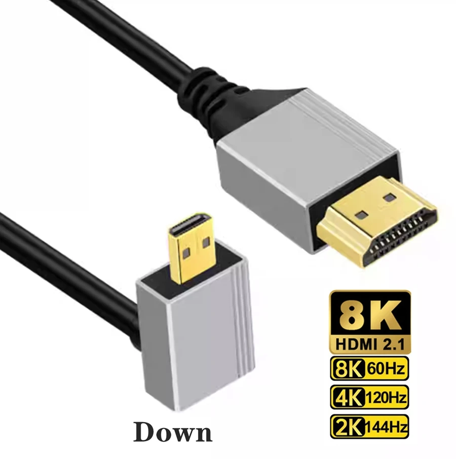 Cable Micro Mini HDMI a HDMI, compatible con ángulo de 90 grados, 8K, 5K, 2,1 V, para TV, PC, cámara Digital, tableta, Mini Cable Hdmi a Hdmi: Gris / <=0,5 m