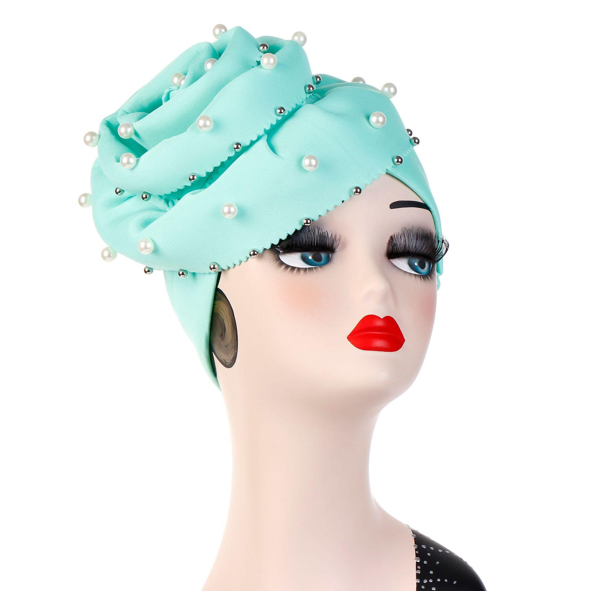 Bonnet indien fleur pour femmes musulmanes | Bonnet perte de cheveux, couvre-tête perlé Turban Cancer, mancherons, chapeaux islamiques pour femmes,: 05 Mint Green