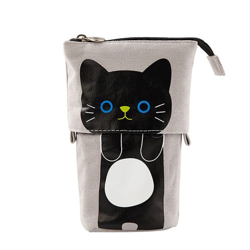 Leuke Schaalbare Potlood Tas Kawaii Kat Dieren Pen Case Rits Zakje Voor Scholieren Pen Zakken Doos Voor Briefpapier XA7H: Black