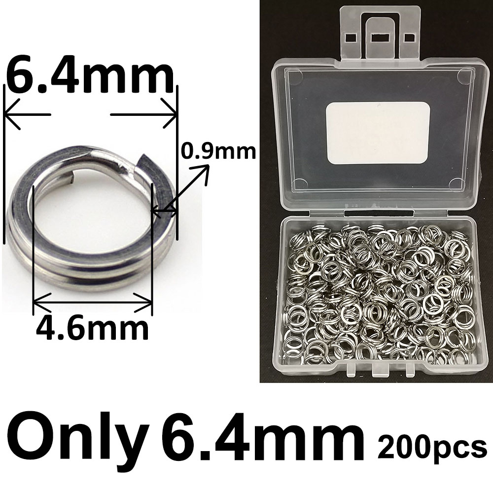 Anneau fendu en acier inoxydable avec boîte, anneau ovale, connecteur à Double anneau robuste, accessoires de pêche pour leurre à crochet, 200 pièces: only 6.4mm