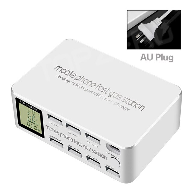 8 Port inteligentna ładowarka USB 100W szybkie ładowanie 3.0 PD 3.0 szybkie ładowanie adapter LCD wielu stacja ładująca USB dla iPhone X XS Samsung: Au